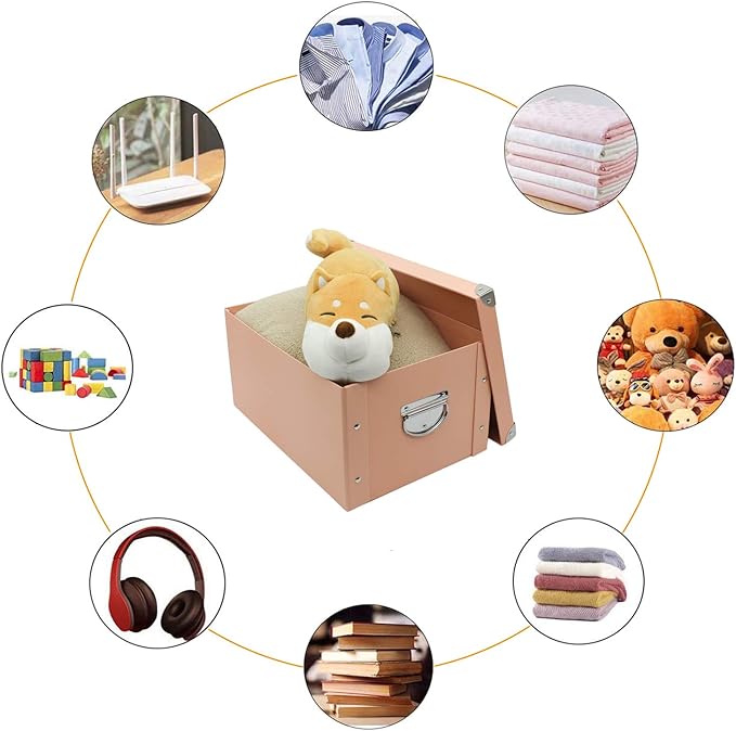 GUOZI Collapsible Storage Box, Decorative Memory Box with Lid & Metal Reinforced Corners, Cardboard File Bin with Handles, Organizer Gift Box for Keepsake Toy Photos Office Nursery Wardrobe Bookshelf-NeatNest