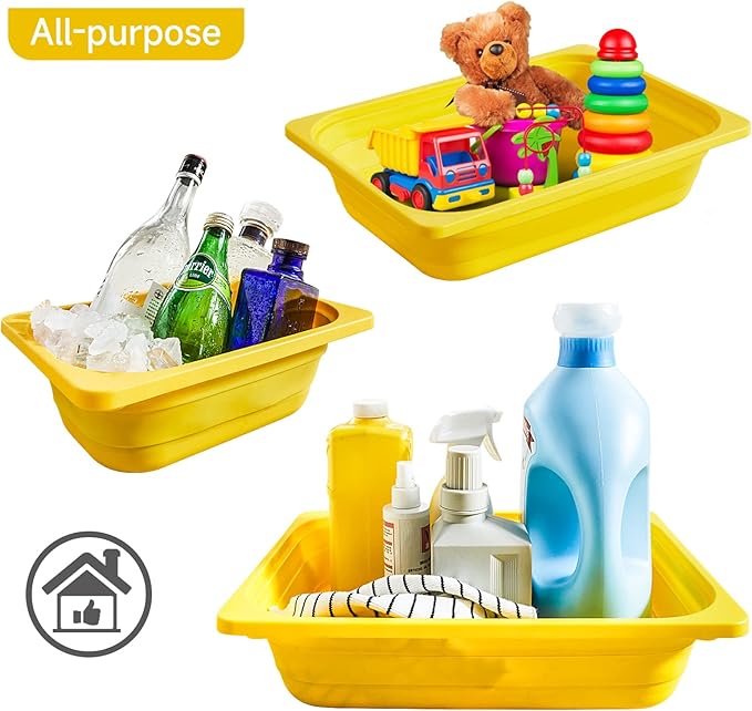 Beright 2 Pack Storage Bins, Collapsible Wash Basin Folding Dish Tub Sink, Space Saving for Dishing, Fruit, and Camping, Hiking and Home, Yellow, 2 in 1 Set-NeatNest