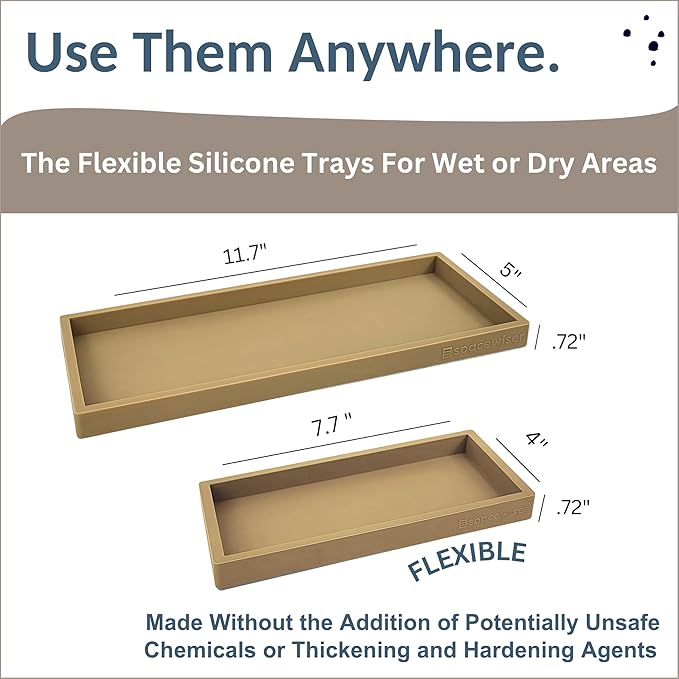 Countertop and Vanity Tray - 2 PC (11” and 7”) Shatterproof Silicone Kitchen and Bathroom Trays for Counter, Kitchen Soap Dispenser Tray, Vanity Trays for Bathroom, Perfume Key Tray-NeatNest