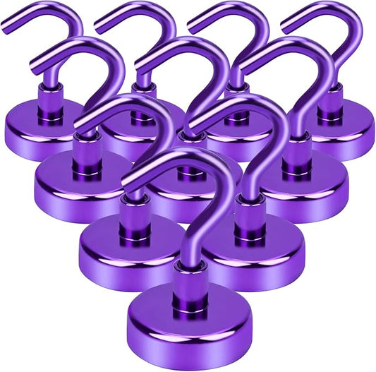DIYMAG Magnetic Hooks, 30Lbs Strong Heavy Duty Cruise Magnet S-Hooks for Classroom, Fridge, Hanging, Cabins, Grill, Kitchen, Garage, Workplace and Office etc, (10 Pack-Purple)-NeatNest