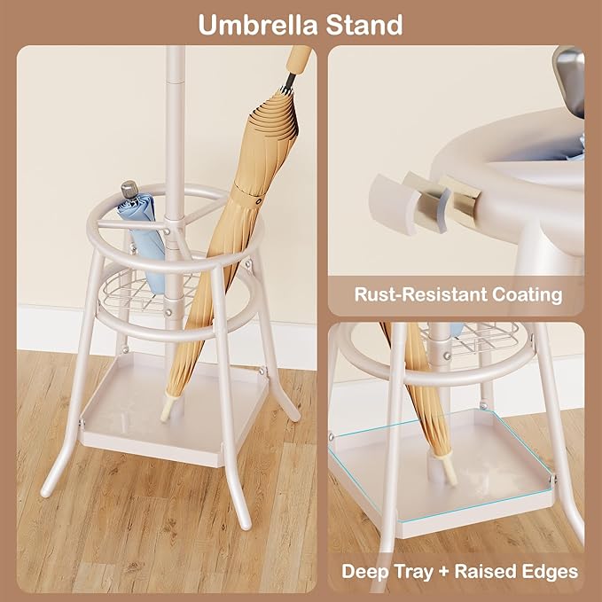 Heavy Duty Freestanding Coat Rack with 12 Hooks & Umbrella Holder - White Metal Clothes Hat Sturdy Standing Hall Tree for Entryway, Living Room, Bedroom, Office Organization (White)-NeatNest