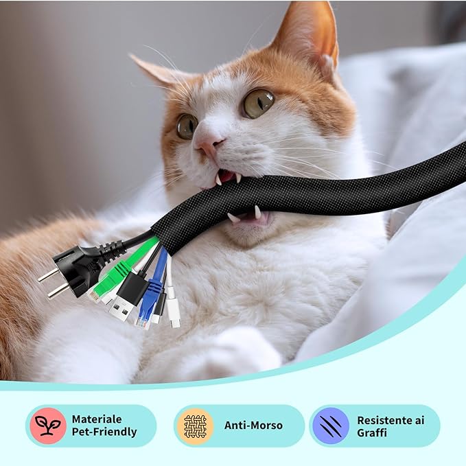 AGPTEK Cable Sleeve Cover, 10ft - 4/5 inch Dog Cat Cord Protector Management, Protect Cables from Pets Chewing, for Home Desk Automotive Wire Loom Tubing Cord Protection Self-Wrapping, Black
