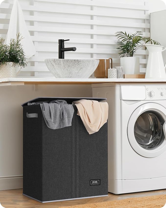 SOLEDI Double Laundry Hamper with Lid, 130L Clothes Hamper 2 Section, Laundry Basket with Removable bag, Bed room decor aesthetic, laundry room organization, Home and dorm room essentials-NeatNest