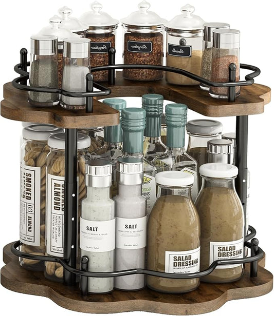 2 Tier Lazy Susan Organizer,2-Tier Spinning Spice Rack with Stable Carousel Base & 4 Height Settings for Cupboard Kitchen Countertop Dining Table Cupboard (Petal Shape)-NeatNest