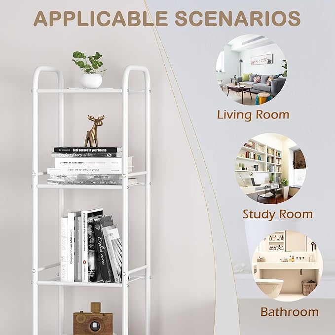 JSB 5 Tier Narrow Bathroom Shelving Unit, Kitchen Storage Rack Organizer Metal Corner Shelf for Living Room Laundry Pantry (Matte White, 5 Tier)-NeatNest