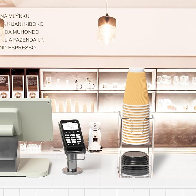 Coffee Condiment and Cup Organizer - 2-Tier Upright Cup and Lid Holder with Straw Organizer 2 Compartments Clear Acrylic Cup Dispenser for Restaurant Breakroom Coffee Station Countertop-NeatNest