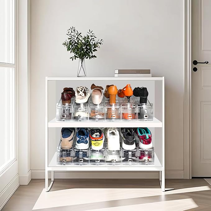 Shoe Slots Organizer, 20PCS Adjustable Double Layer Stack Shoe Rack, 50% Space-Saving Storage Rack Holder, Transparent-NeatNest