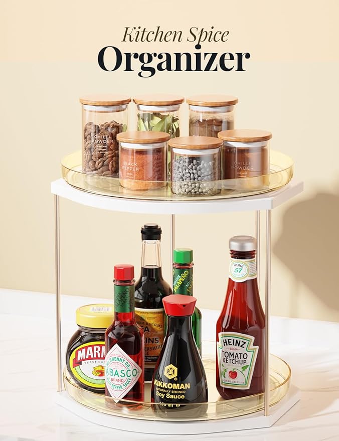 2 Pack 2-Tier Lazy Susan Turntable Organizer – 9.05” Rotating Spice Rack Organizer for Cabinet, Pantry, Tabletop & Counter – Clear Acrylic Lazy Susan for Kitchen, Bathroom & Vanity