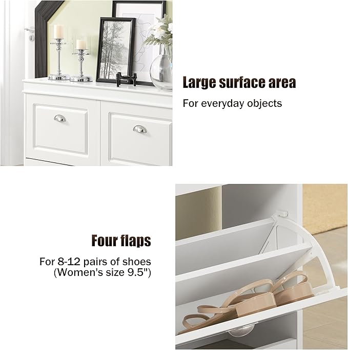 Haotian White Shoe Cabinet with 4 Flip Drawers, Large Freestanding Shoe Rack, Modern Shoe Organizer for Entryway, Hallway, Entance FSR79-W-NeatNest