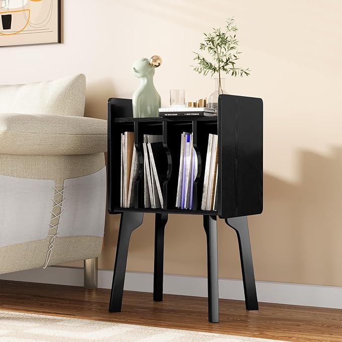 EOYUTLLY Mid Century Modern Nightstand End Table Side Table with Storage ，Wood Small Side Coffee Table for Living Room and Bedroom,Black (Without Socket, Black)