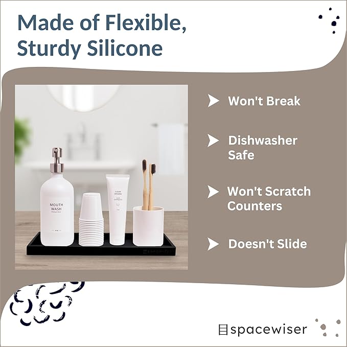 Countertop and Vanity Tray - 2 PC Large 11.7" Silicone Bathroom Trays, Counter Organizer, Dish Soap Sponge Holder Kitchen Sink Tray Organizer, Sink Caddy Toothbrush Key Kitchen Soap Trays-NeatNest