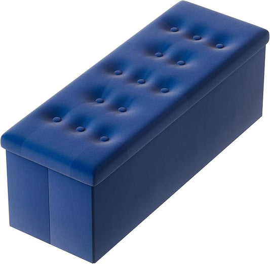 PRANDOM Jumbo Ottoman with Storage [1-Pack] Velvet Folding Small Square Foot Stool with Lid for Living Room Bedroom Coffee Table Dorm Royal Blue 43x15x15 inches-NeatNest