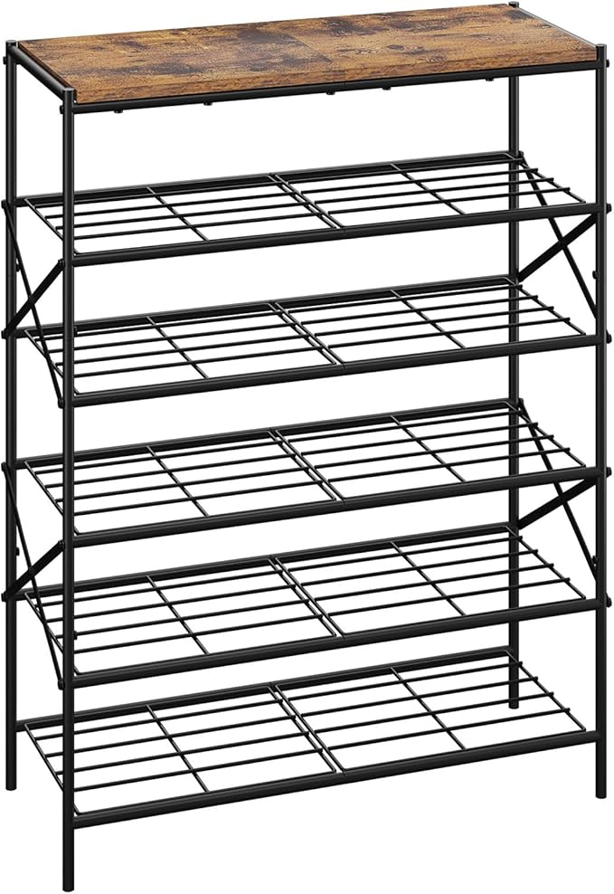 IBUYKE 6 Tier Shoe Rack, Large Capacity Shoe Storage Organizer for 24 Pairs of Shoes, Metal Shoe Storage Rack with Shelf for Entryway Hallway Closet Garage, Rustic Brown and Black TXJ016H-NeatNest
