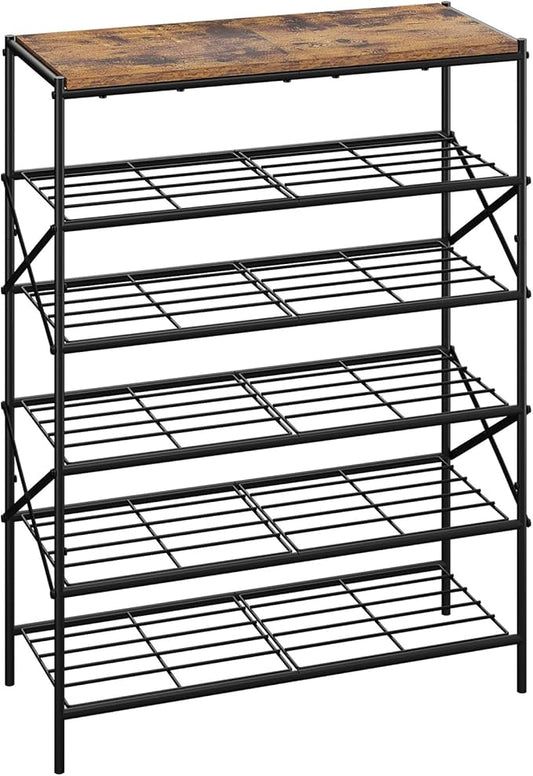 IBUYKE 6 Tier Shoe Rack, Large Capacity Shoe Storage Organizer for 24 Pairs of Shoes, Metal Shoe Storage Rack with Shelf for Entryway Hallway Closet Garage, Rustic Brown and Black TXJ016H-NeatNest