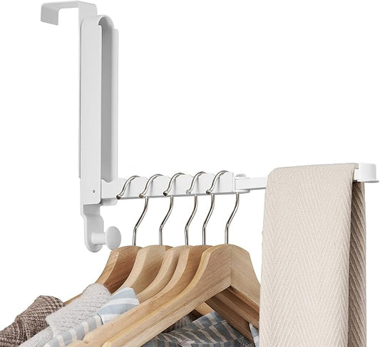 Clothes Drying Rack Foldable Fit Door up to 1 3/8" Optimal 1pc,Over The Door Hanger with Retractable Rod,Over The Door Hanger Hooks for Laundry Bathroom Bedroom Travel Hangers(White, 1 Pack)