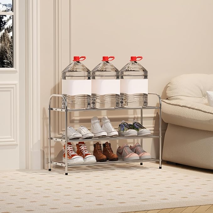 3 Tier Expandable Shoe Rack for Closet, Stainless Steel Shoe Shelf, Strong Weight Capacity Shoes Organizer, Easy to Install and Saving Space Standing Shelf with Sturdy Frame(3 Tier)-NeatNest