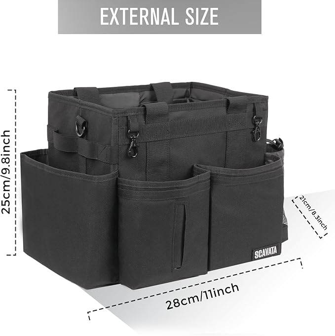 Compact Wearable Cleaning Caddy, Small Supplies Organizer with Handle & Shoulder Straps for Housekeepers, Under Sink & Car Cleaning Tool Organizer Bag (Black)-NeatNest