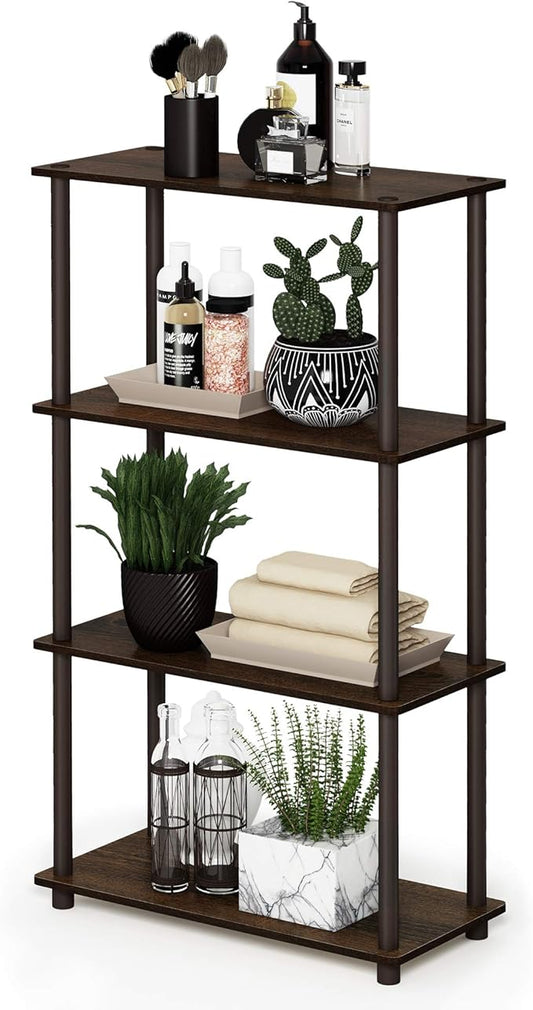 Furinno Turn-N-Tube 4-Tier Multipurpose Shelf Display Rack, Round Tubes, Walnut/Brown-NeatNest