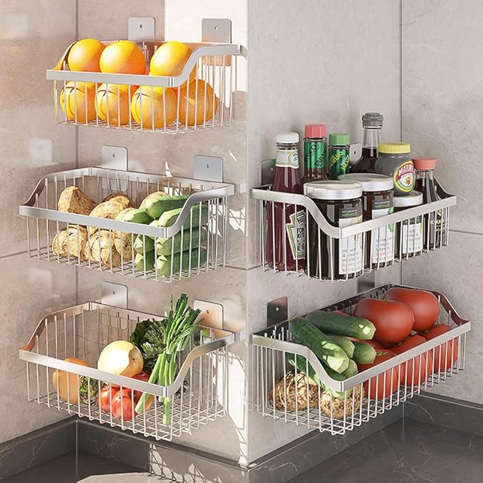 Stainless Steel Hanging Wire Basket Organizer - L 13.78Inch for Cabinet Pantry, Kitchen, Bathroom Storage-NeatNest