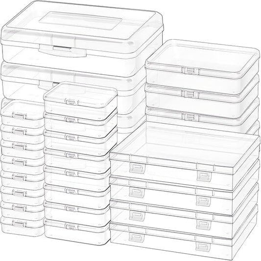 28 Pack Mixed Sizes Rectangular Mini Plastic Containers Clear Plastic Storage Boxes with Hinged Lids and Labels Empty Beads Organizers for Small Items Art Craft Jewelry Projects-NeatNest