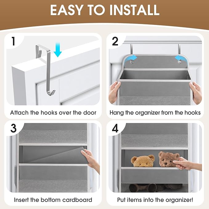 1 Pack Over The Door Organizer, Hanging Storage Organizer with Clear Window, 40lb Ultra Sturdy Large Capacity Room Organizer for Pantry Laundry Bathroom Nursery Closet Baby Essential (Grey)-NeatNest