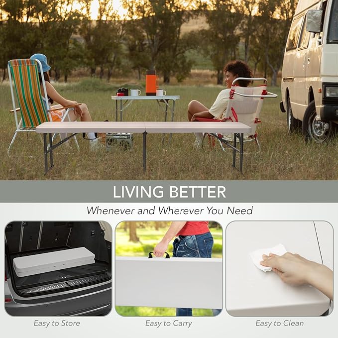AJP Distributors 6 Foot Portable Plastic Folding Bench 6FT 72" Half Foldable Heavy Duty Seat w/Carry Handle - Indoor Outdoor Backyard Camping Picnic BBQ Party Wedding Dining Office Event Meeting White-NeatNest