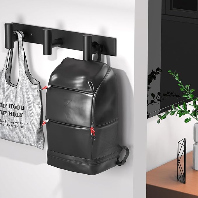 Wall Mounted Coat Rack-3 Hooks, Heavy Duty Stainless Steel Hook Rail for Towel Coat Hat Purse Bag Jacket, Towel Hooks for Entryway Bathroom Kitchen (Black 3 Hooks - 1 Pack)-NeatNest