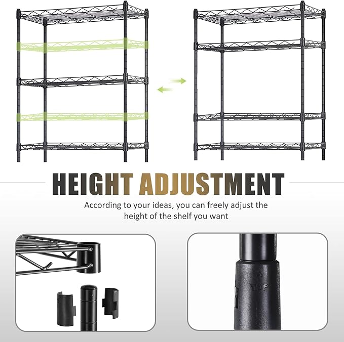 5-Tier Metal Shelving Unit Storage Shelves Metal Shelves 48"x17"x12" Heavy Duty Metal Storage Rack Wire Rack NSF Height Adjustable for Home Kitchen Bathroom Garage Shelving(Black)