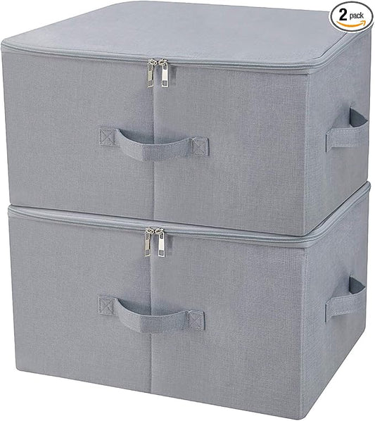 17.6"x 13.6"x 9.7",Dust-proof Closet Clothes Storage Boxes with Zip Lid, Breathable Fabric & Collapsible Design Organizer Bins for Clothing Toy Dolls Shoes Blankets, Light Gray, 2pcs-NeatNest