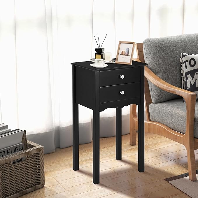 Giantex End Table w/ 2 Drawers Side Table Nightstand Multi-Purpose Accent Table Living Room Bedroom Home Furniture (1, Black)
