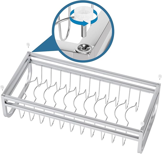Dish Drying Rack Small for Kitchen Counter, 304 Stainless Steel Small Dish Rack w Cutlery Holder, Dish Drainer for Pots & Pans, Cutting Boards, Plates, Serving Trays & Lids (Silvery)