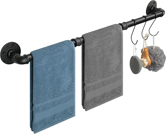 Industrial Pipe Towel Rack Towel Bar, Heavy Duty Wall Mounted Rustic Farmhouse Bath Towel Holder for Bathroom (Black, 42 inch)