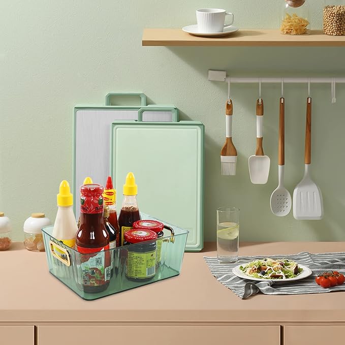 Clear Pantry Storage Organizer Bins, Green, 6 Packs-NeatNest