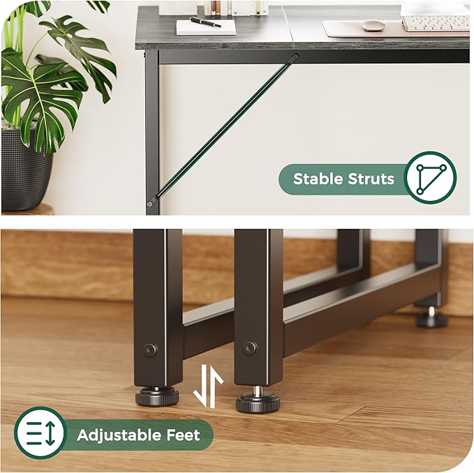 Huuger Computer Desk, 80 Inch Office Desk, Gaming Desk with Storage, Writing Desk Work Desk for Home Office, Study, Long Simple Desk, Large Legroom, Metal Frame, Grey-NeatNest