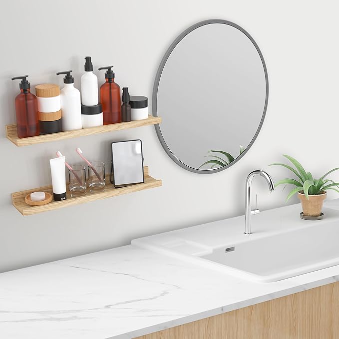 Floating Shelves Wall Mounted Set of 2,Wall Shelves for Decor Storage 15.7 Inch, Wall Mounted Wood Shelves for Bedroom, Living Room, Bathroom, Kitchen, Office, Natural-NeatNest