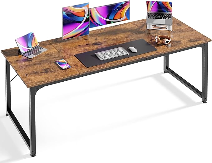 Huuger Computer Desk, 63 Inch Office Desk, Gaming Desk with Storage, Writing Desk Work Desk for Home Office, Study, Modern Simple Desk, Large Legroom, Metal Frame, Rustic Brown-NeatNest