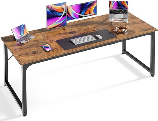 Huuger Computer Desk, 63 Inch Office Desk, Gaming Desk with Storage, Writing Desk Work Desk for Home Office, Study, Modern Simple Desk, Large Legroom, Metal Frame, Rustic Brown-NeatNest