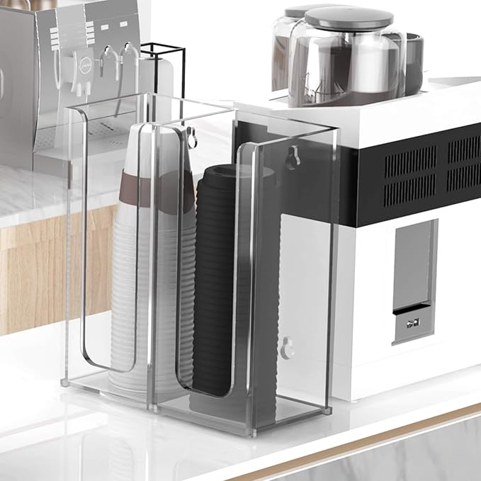 Richboom Acrylic Coffee Cup and Lid Storage Organizer Holder, 2 Compartments, Clear-NeatNest