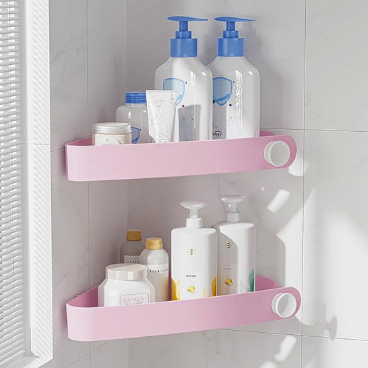 Sotfamily Shower Caddy Corner, 2 Pack Adhesive Corner Shower Shelves for Bathroom Organizers and Storage, Rust Free Plastic Rack for Bathroom Accessories & Decor, Pink