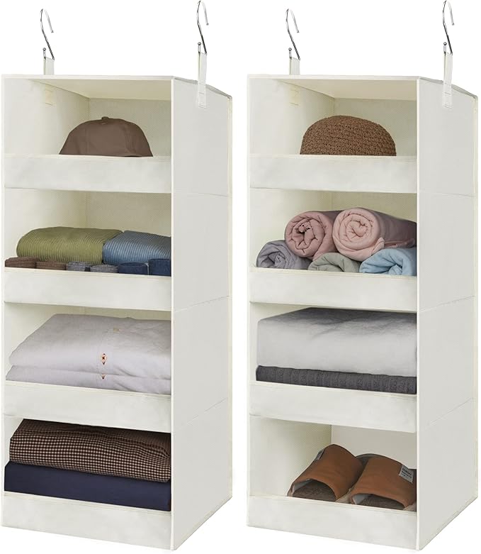 GRANNY SAYS 4-Shelf Hanging Organizer, Closet Hanging Shelves, Space Saver for Bedroom & Living Room, Beige, 2-Pack-NeatNest