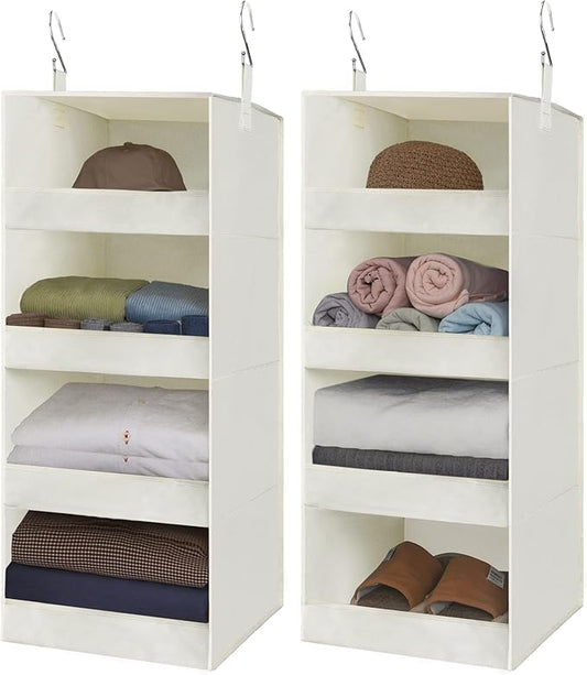 GRANNY SAYS 4-Shelf Hanging Organizer, Closet Hanging Shelves, Space Saver for Bedroom & Living Room, Beige, 2-Pack-NeatNest