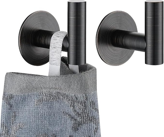 JQK Self Adhesive Towel Hook Bronze, No Drill Stick on Coat Robe Clothes Wall Hook for Bathroom Kitchen Garage 2 Pack, 304 Stainless Steel Oil Rubbed Bronze, ATH110-ORB-P2