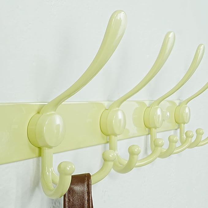 Dseap Coat Rack Wall Mounted - 5 Tri Hooks, Heavy Duty, Stainless Steel, Metal Coat Hook Rail for Coat Hat Towel Purse Robes Mudroom Bathroom Entryway (Yellow, Pack of 2)-NeatNest