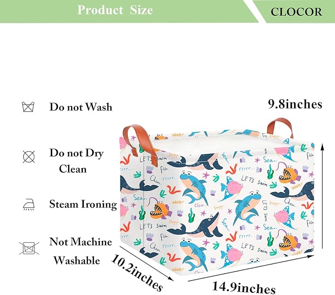CLOCOR Rectangular Storage Basket Empty,Gift Basket for Kids,Waterproof Storage Bin with Handles,Room Decor(Cute Ocean)-NeatNest