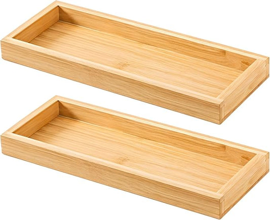 Bamboo Utensil Organizer Set, Small Silverware Organizer with Two Versatile Trays, Wooden Drawer Storage Solution for Kitchen Essentials, 29 x 11 x 3 cm, Natural Finish