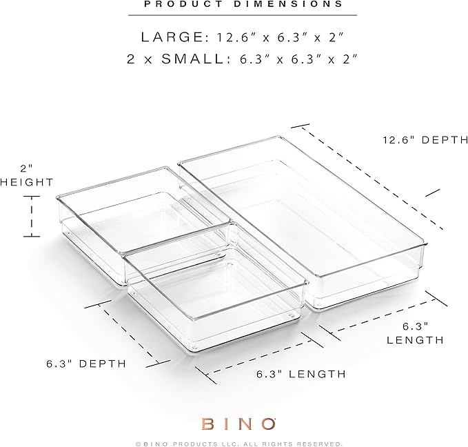 BINO | 3-Piece Drawer Organizer Bin Set | THE MODULAR | Multi-Purpose Storage | Durable | BPA-Free | Desk Drawer Organizer | Vanity Organizers | Bathroom & Makeup Organizers-NeatNest