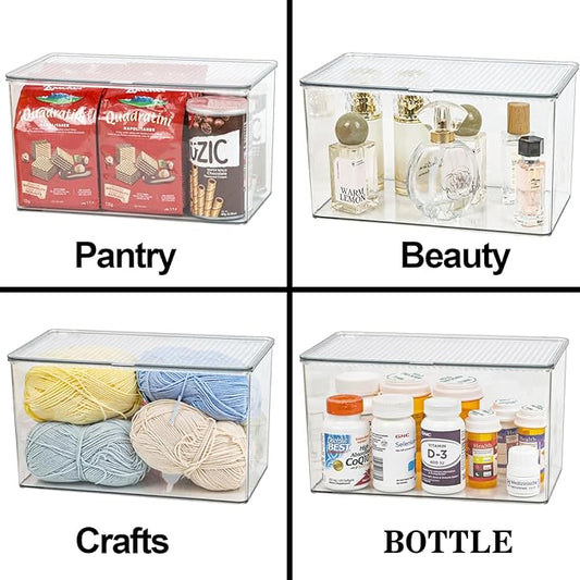 Clear Plastic Storage Bin with Lid, Organizer for Pantry, Office, Bathroom, Kitchen, Snack, Tea Bag, Coffee Container (Large)-NeatNest