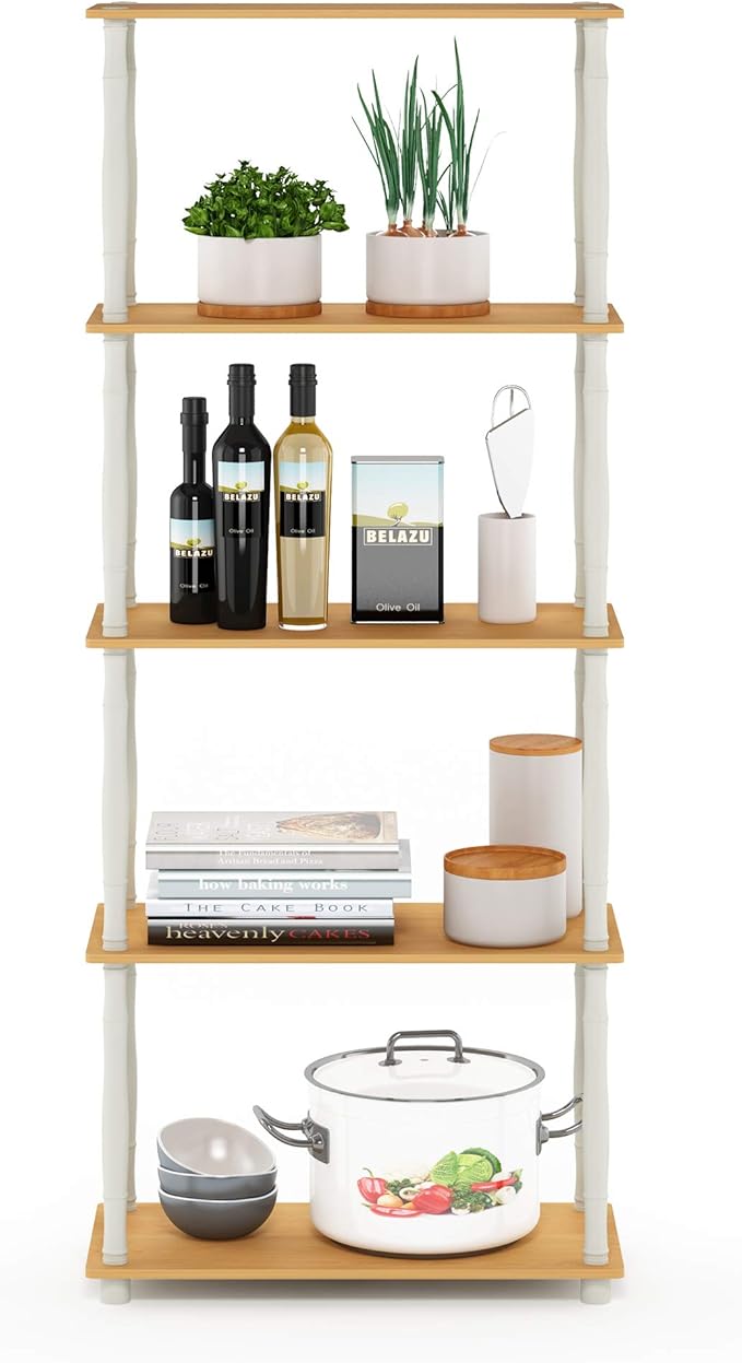 Furinno Turn-N-Tube 5-Tier Multipurpose Shelf / Display Rack / Storage Shelf / Bookshelf, Classic Tubes, Beech/White-NeatNest