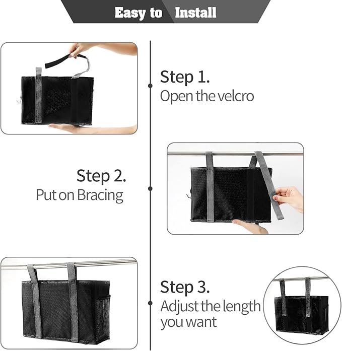 Bunk Bed Organizer, Bedside Caddy Hanging Bed Organizer Storage Bag with 4 Pockets and 2 Hooks, for College Dorm Rooms Bed, Hospital Bed, Baby Bed Rails, 600D Oxford Cloth (Black)-NeatNest