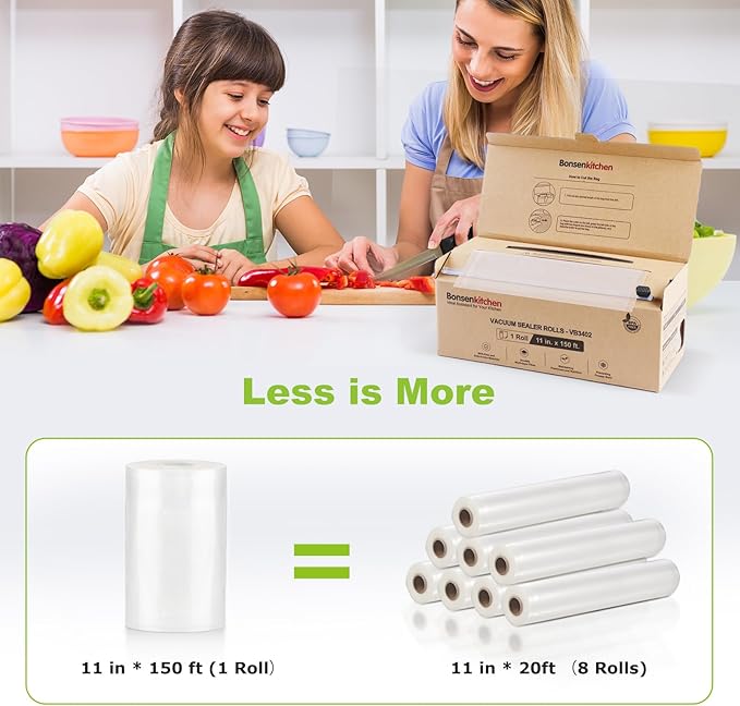 [2025 New] Bonsenkitchen 11” x 150’ Vacuum Sealer Bags Rolls with Cutter for Food Storage, Commercial Grade, BPA Free, Great for Meal Prep and Sous Vide Cooking-NeatNest